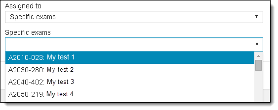 Select the specific exams for the private access code search.